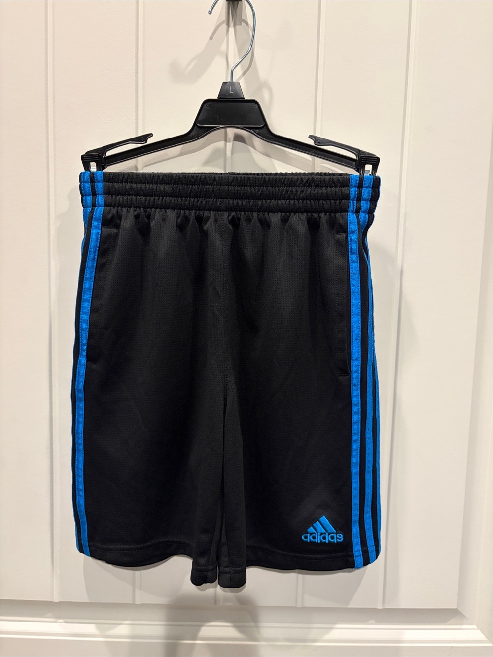adidas Black Athletic Shorts with Blue Side Stripes